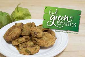 Tomatillos. Fried and tasty! Get the receipt on Texas Table Top for fried green tomatillos.