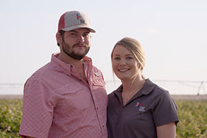Meet Slayton and Abby Hoelscher. They grow corn, cotton, grain sorghum, peanuts and hay in Tom Green and Haskell counties. Slayton is a first-generation farmer whose passion for agriculture began with a small garden and grew to a thriving farming operation. The Hoelschers are implementing minimal and no-till practices on their farms to enhance microbial activity and reduce soil erosion. They’re finalists in this year’s TFB Outstanding Young Farmer & Rancher competition.