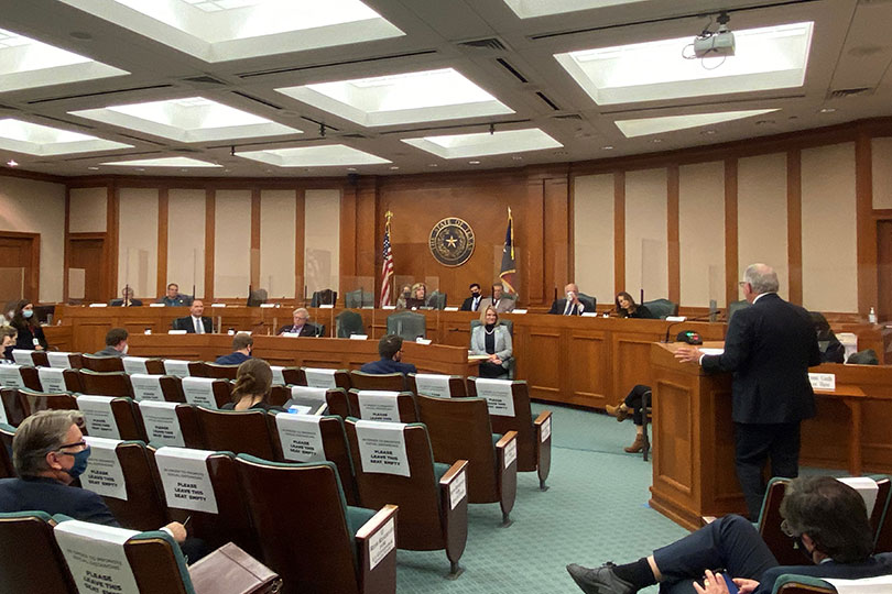 Mickey Edwards testifies before a Senate Committee on the damage feral hogs cause Texas agriculture