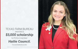 Hailie Council, a high school senior from Three Rivers, received a $5,000 Texas Farm Bureau scholarship for her involvement in FCCLA.