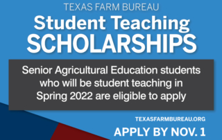 College students majoring in ag education and student teaching off campus in the spring semester can apply for TFB scholarships.