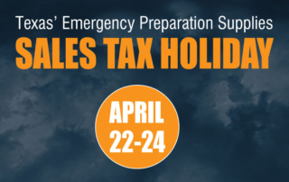 Emergency supplies sales tax holiday set for April 22-24 Texans can purchase certain items tax-free during the state’s sales tax holiday for emergency preparation supplies April 22-24.