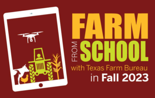 Texas students can ‘Farm From School’ with TFB in fall 2023 This fall, kindergarten through fifth grade students across Texas can once again virtually visit farms and ranches right from their classrooms through Texas Farm Bureau’s Farm From School program.