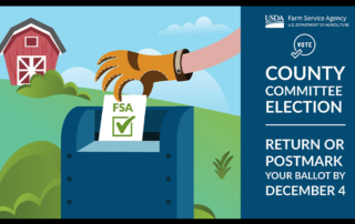 FSA County Committee elections underway for 2023 USDA began mailing ballots last week for the FSA county and urban county committee elections to all eligible farmers, ranchers and landowners. Ballots must be postmarked by Dec. 4.