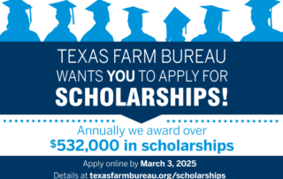 Texas Farm Bureau scholarship applications for 2025 are now open. High school seniors and enrolled college students can apply by March 3.