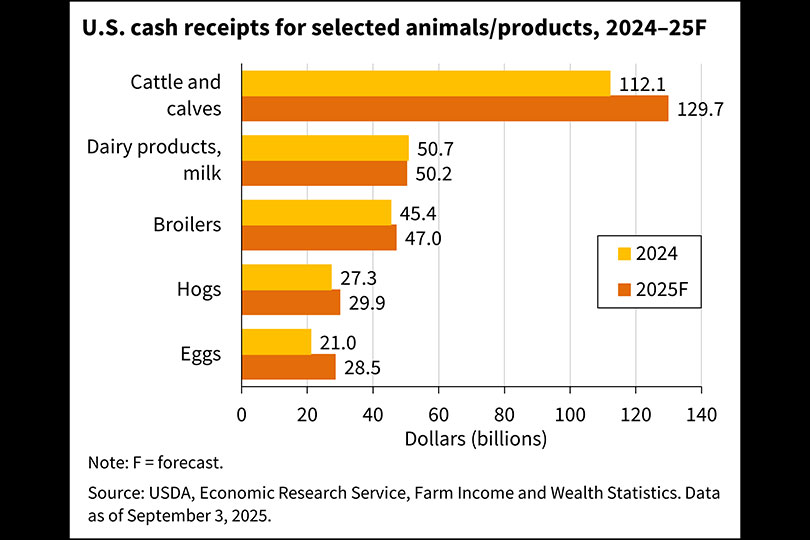 Livestock prices push farm income forecast higher USDA raised its forecast for 2025 net farm income on higher livestock receipts and increased direct government support offsetting increased production costs.