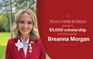 Texas Farm Bureau awards 2026 FCCLA scholarship Texas Farm Bureau awarded Breanna Morgan, a senior at Graford High School, a $5,000 scholarship during the Texas FCCLA state conference.