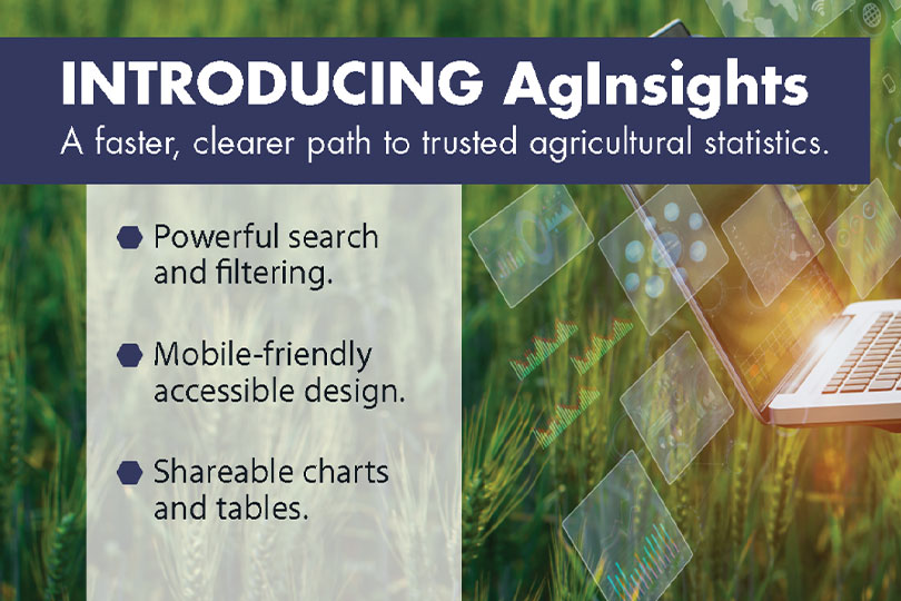 USDA releases new AgInsights data tool Farmers, ranchers and other agricultural data users have a new way to access and analyze statistics from USDA.