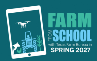 Farm From School spring registration open to K-5, 6-12 classrooms In the spring, Texas students can once again visit farms and ranches from their classrooms through Texas Farm Bureau's (TFB) Farm From School program.